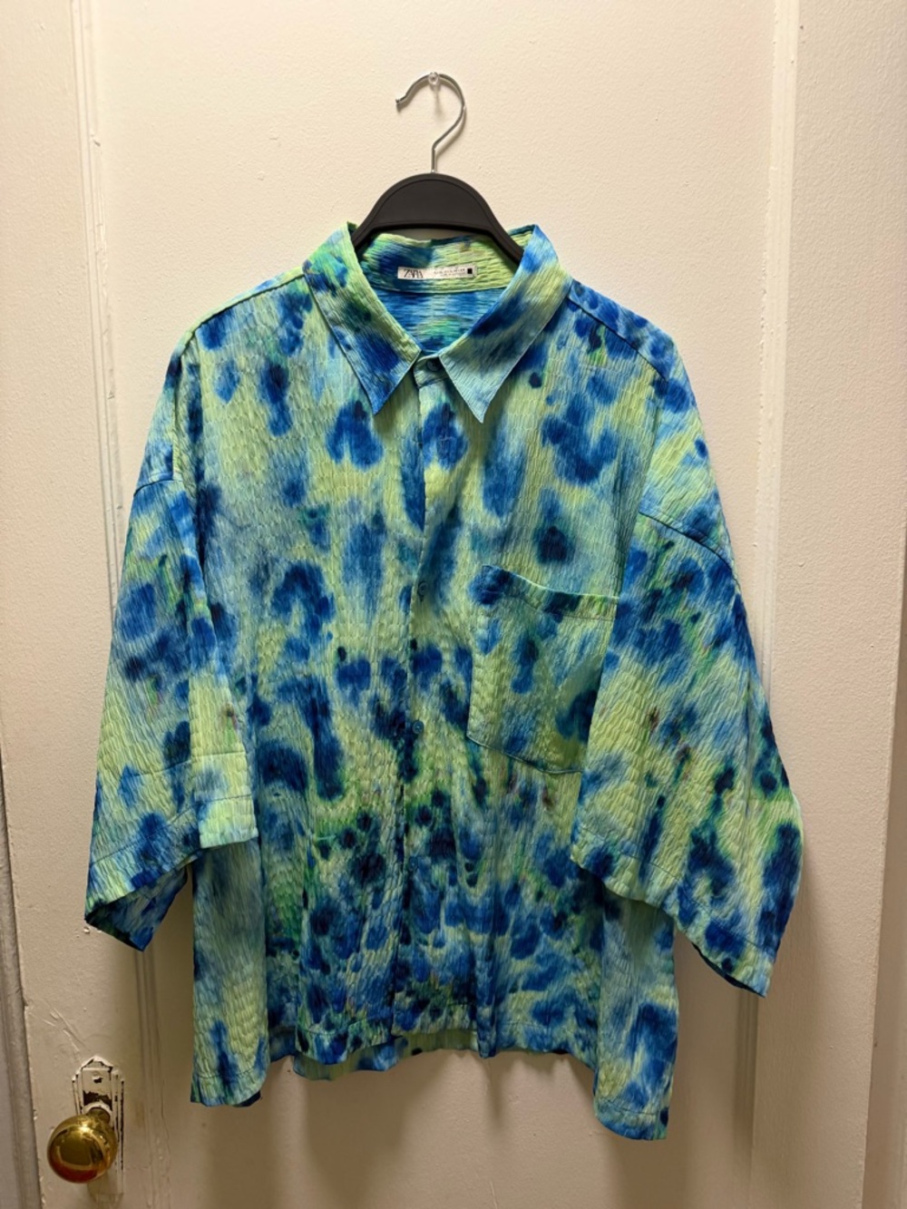 Zara Cropped Men's Blue-Green Patterned Button-Up Jacket